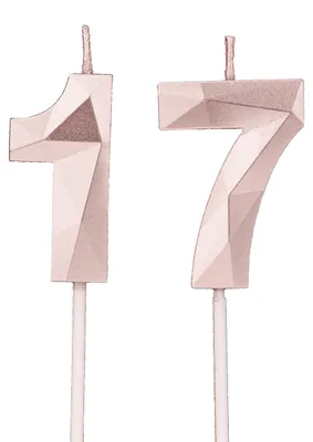 Produktbild von Geburtstagskerzen mit der Zahl 17 in Roségold für Torten