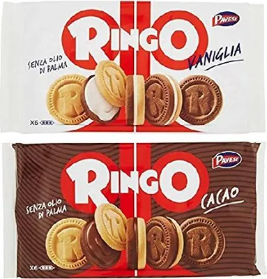 Produktbild von Pavesi Kekse Ringo 330g Kuchen mit Vanille 6 snack cookies riegel + Pavesi Ringo Cacao Kakao 6 snack 330g