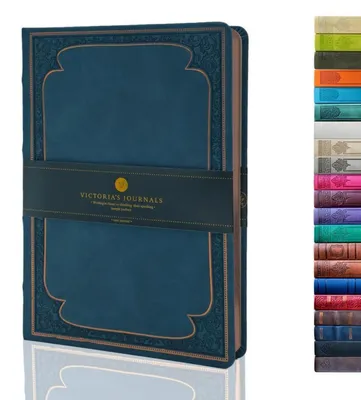 Produktbild von Tagebuch Kunstleder Vintage Hardcover liniertes Notizbuch 14,5 x 20,5 cm Dunkelblau A5