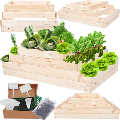 Produktbild von MODO24 Hochbeet Holz, Pflanzkasten, Massivholz, Kiefer, Kräuterbeet, Blumenkasten, Garten, Terrasse, 36x117x60 cm, Natur, ZP09