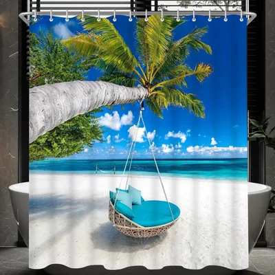Obrázok produktu pre Sprchový záves 180x200cm Pláž Vodoodpudivý so zaťaženým lemom