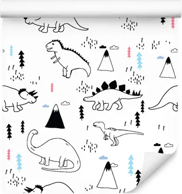 Immagine prodotto di 10m VLIES WALLPAPER rotolo vivaio dinosauri nuvole alberi montagne XXL