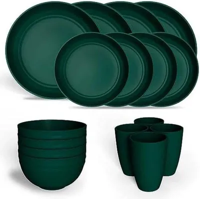 Image de Set de cuisine de camping, vaisselle en plastique, compatible micro-ondes, lavable au lave-vaisselle, pour caravanes