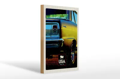 Produktbild von Holzschild Reise 20x30cm Amerika Oldtimer USA gelb