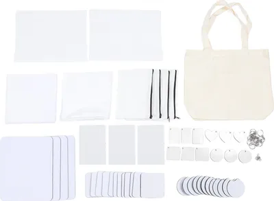Obrázek produktu pro 77ks Sublimační slepá sada tepelného přenosu Tisk klíčenky Blanks pro make-up tašky polštář kryt podložka pod myš auto pohár Mat