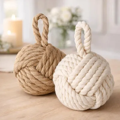 Produktbild von Türstopper Set von 2 - Jute Natur/Cremeweiß - Dekorativer Türhalter - Fensterstopper - Bodenstopper - Robustes Material