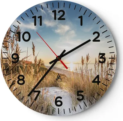 Produktbild von Wanduhr - Rund - Glasuhr - Ähren Küste Sonne - 30x30cm - Schleichendes Uhrwerk - Lautlos - zum Aufhängen bereit - Dekoration Modern - Wanddekoration aus Glas - C4AR30x30-4653