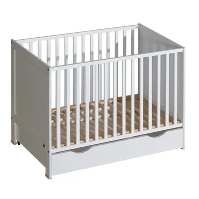 Image de ATB MEBLE Lit bébé avec tiroir , lit d'appoint bébé , lit bébé évolutif , lit enfant transformable , 4 niveaux de hauteur de matelas , 120x60 blanc
