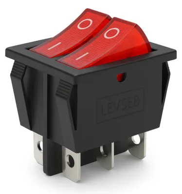 Immagine prodotto di Interruttore a bilanciere doppio, 6 poli, 250 V, 16 A/CA, bilanciere rosso illuminato, ON/OFF