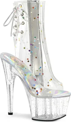 Produktbild von ADORE-1018C-2 Pleaser Pailetten Glitter Peep Toe High Heels Plateaustiefeletten klar TPU