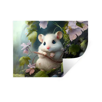 Produktbild von MuchoWow® Wandtattoo Wandsticker Wandaufkleber Maus - Wald - Blumen - Illustration - Waldtiere 120x90 cm Selbstklebend und Repositionierbar - Aufkleber