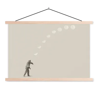 Produktbild von MuchoWow® Textilposter Jahrgang - Mond - Mensch 120x80 cm mit holzfarbenen Rahmen - Aufhängeset
