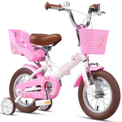 Kinderfahrrad 12 Zoll mit Puppensitz, Korb & Stützrädern, Weiß