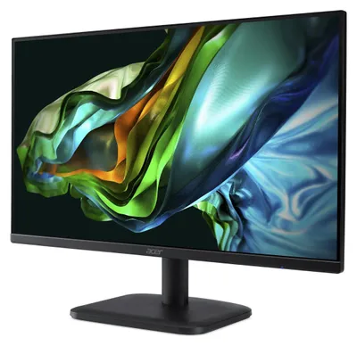 A computer monitor displaying a colorful abstract image.