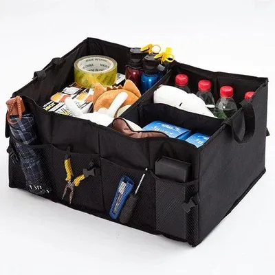 Obrázek produktu pro Organizér do kufru se víkem, stabilní a protiskluzový, skládací taška do kufru, velká, organizér do kufru, box, organizér do kufru, černý, s mnoha přihrádkami