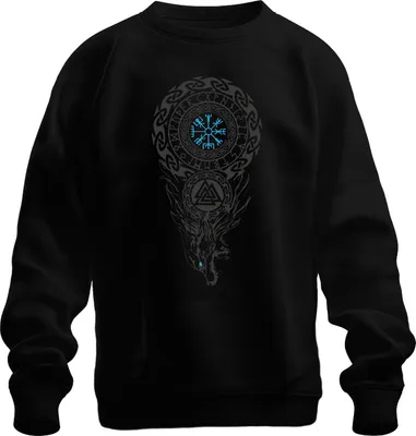 Obrázek produktu pro Vikingské runy Kompas Vegvisir Wolf Valknut Nordic Knot Uni mikina, černá, XXL