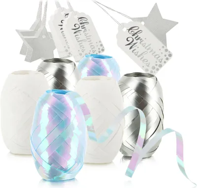Produktbild von com-four® 30-teiliges Verpackungsdekoset - Geschenkbänder und Geschenkanhänger zum Verpacken und Dekorieren - Deko-Ringelbänder und Anhänger zum Beschriften