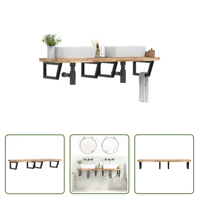 Image de The Living Store Étagère de lavabo murale en acier et acacia