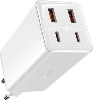 Productafbeelding van Baseus GaN6 Pro snellader, 2 USB-C poorten + 2 USB-A poorten, 100W, wit