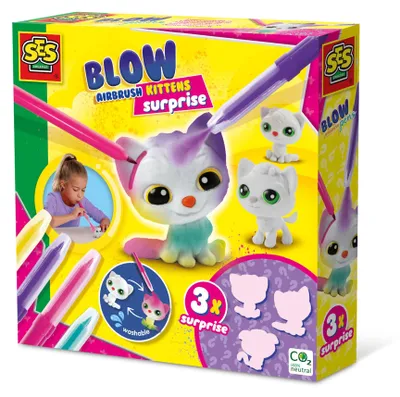 Produktbild von SES Creative Blow airbrush Pens - Kätzchen surprise 3x, Malpinsel-Set für Kinder, 5 Jahr(e), Mehrfarbig