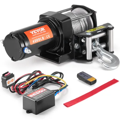Obrázek produktu pro VEVOR Elektrický naviják, 4000 lb tažná kapacita, 12 V DC ATV/UTV naviják s Φ3/16 palce x 39 stop 7-mi vláknovým ocelovým vedením kladky, bezdrátové a kabelové dálkové ovládání, IP55 vodotěsný pro tažení UTV ATV