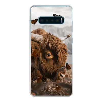 Produktbild von MuchoWow® Handyhülle Schutzhülle Hülle für Samsung Galaxy S10 Plus Scottish Highlander - Schmetterlinge - Pflanzen Silikon Softcase Handy Hülle - Schutzhülle