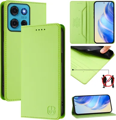 Image de Etui en cuir pour Motorola Moto G75, étui à rabat avec fentes pour cartes, portefeuille et support Vert