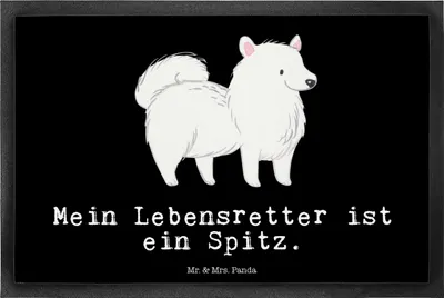 Produktbild von Mr. & Mrs. Panda Schmutzmatte Spitz Lebensretter 40 x 60 cm - Schwarz - Geschenk, Eingangsmatte, Gummimatte, Schmutzfänger, Bodenvorleger, fußmatte, Schmutzfangmatte