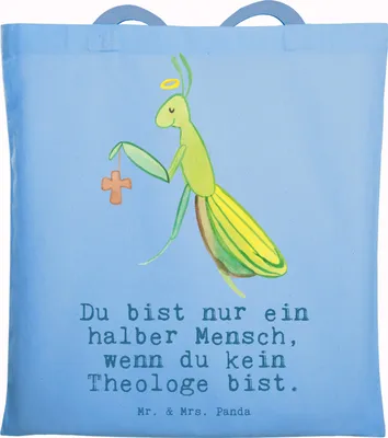 Produktbild von Mr. & Mrs. Panda Tote Bag Theologe Herz - Sky Blue - Geschenk, Jutebeutel, Schultasche, Tasche, Uni, Einkaufstasche