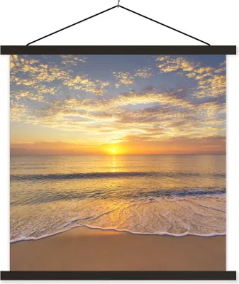 Produktbild von MuchoWow® Textilposter Strand - Sonnenuntergang - Meer 120x120 cm mit schwarzem Rahmen - Aufhängungsset