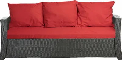 Zdjęcie produktu dla Poduszka na sofę rattanową czerwona | siedzisko 168x50x7 + oparcie 3szt 56x50 | poduszka na sofę ogrodową | poduszka na meble ogrodowe