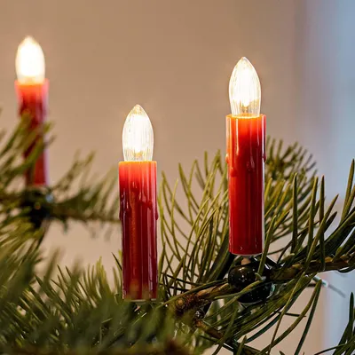 Produktbild von Lichterkette Weihnachtsbaum LED Filament, innen 20 teilig,  Germany, Riffelkerzen, mit Wachstropfen, rot 814064