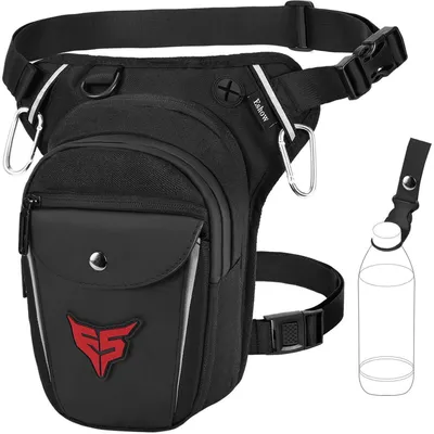 Image de Poche de selle pour moto, unie, à porter sur la cuisse, sacoche de ceinture extensible avec porte-bouteille et mousqueton, couleur noire
