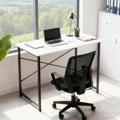 Image de Bureau, table d'ordinateur en bois, bureau à structure stable et renforcée, bureau adapté à la maison, au bureau, à la salle de classe