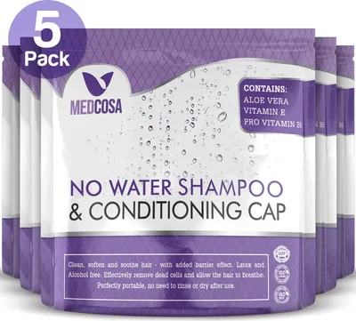Produktbild von Medcosa Shampoo-Hauben ohne Ausspülen - 5 Stück - Problemlose Haarwäsche für Senioren - Shampoo-Hauben für Bettlägrige - mit Aloe Vera Vitamin E