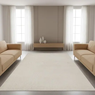 Produktbild von TapisTrend Designerteppich Creme 300x400 cm Moderner Teppich mit verschlungenen Bögen und erhabenen, geschwungenen Linien für Wohnzimmer, Schlafzimmer und Esszimmer