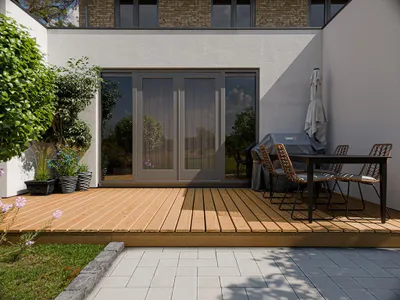 Produktbild von WOODTEX | 4 m | Naturbelassen 24x145 mm Terrassendiele Hochgebirgslärche, Kesseldruckimprägniert, Rutschfest, Langlebig, Für Terrassen und Balkone, Gartenholz