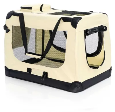 Zdjęcie produktu dla Składana klatka transportowa dla psa - Rozmiar L - Beżowa - 70 x 52 x 50 cm
