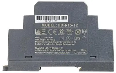 Produktbild von MEAN WELL HDR-15-12, 85 - 264 V, 15 W, 12 V, 1,25 A, RoHS, 54,5 mm