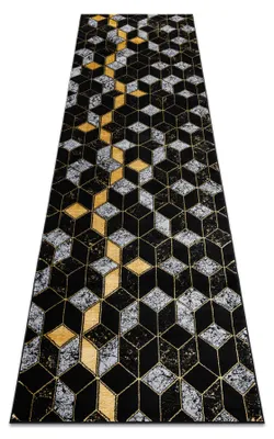 Image de Tapis, le tapis de couloir GLOSS moderne 400B 86 élégant, glamour, art deco, 3D géométrique noir / or noir 80x300 cm
