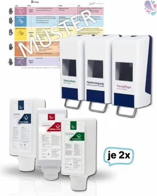 Produktbild von SET: Hautschutzprogramm PROFI + Spender + 6x Füllmittel + Hautschutzplan nach Verordnung, robust & sparsam Industrie