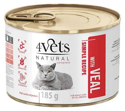 Zdjęcie produktu dla 4Vets Natural Mokra karma dla kota z cielęciną 185 g