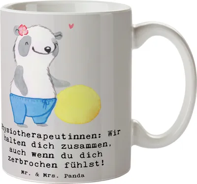 Produktbild von Mr. & Mrs. Panda Kaffeetasse Physiotherapeutin Zusammenhalt - Grau Pastell - Geschenk, Heilung, Beruf, handgefertigte Geschenke, Liebe, Becher, Berufspassion, Tasse