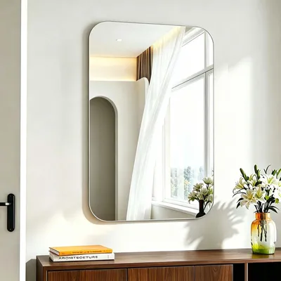 Image de Omgoods - Miroir mural rectangulaire sans cadre, idéal pour la salle de bain et le salon