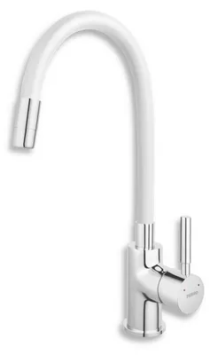 Image de Robinet d'évier blanc flexible Mitigeur à ressort spiralé Robinet en laiton Mitigeur