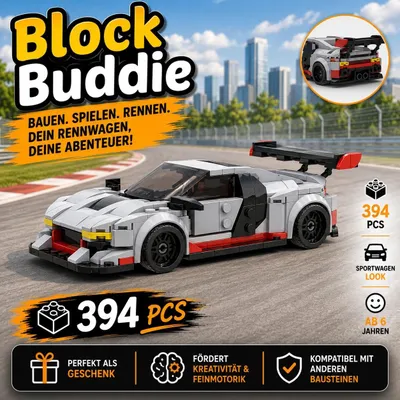 Produktbild von BlockBuddie™ R8 GT3 inspiriertes Klemmbaustein Auto mit 394 Teilen – Sportwagen Modellbausatz