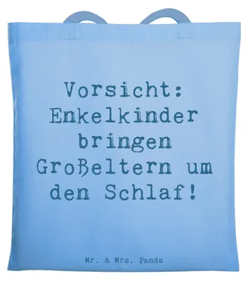 Produktbild von Mr. & Mrs. Panda Stoffbeutel Spruch Enkelkinder - Sky Blue - Geschenk, Freude, Handarbeit, totebag, Tote Bag, Schlafmangel, Uni Tasche, Geschenke, handgemacht, Shopping