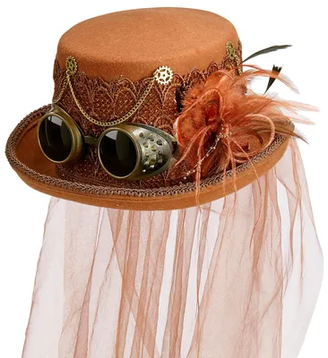Produktbild von Steampunk Zylinder aus Filz – Brauner Hut mit Zahnrädern
