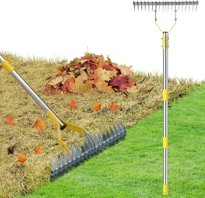 Zdjęcie produktu dla Grabie do trawnika, regulowany uchwyt 150 cm, do ogrodu