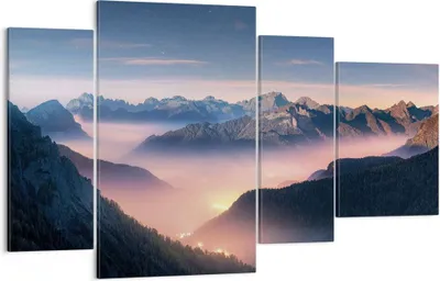 Produktbild von Bild auf Leinwand - Leinwandbild - 4 Teile - Berge Wolken Nebel - 120x70cm - Wand Bild - Wanddeko - Wandbilder - Leinwanddruck - Bilder - Wanddekoration - Leinwand bilder - Wandbild - DL120x70-5004